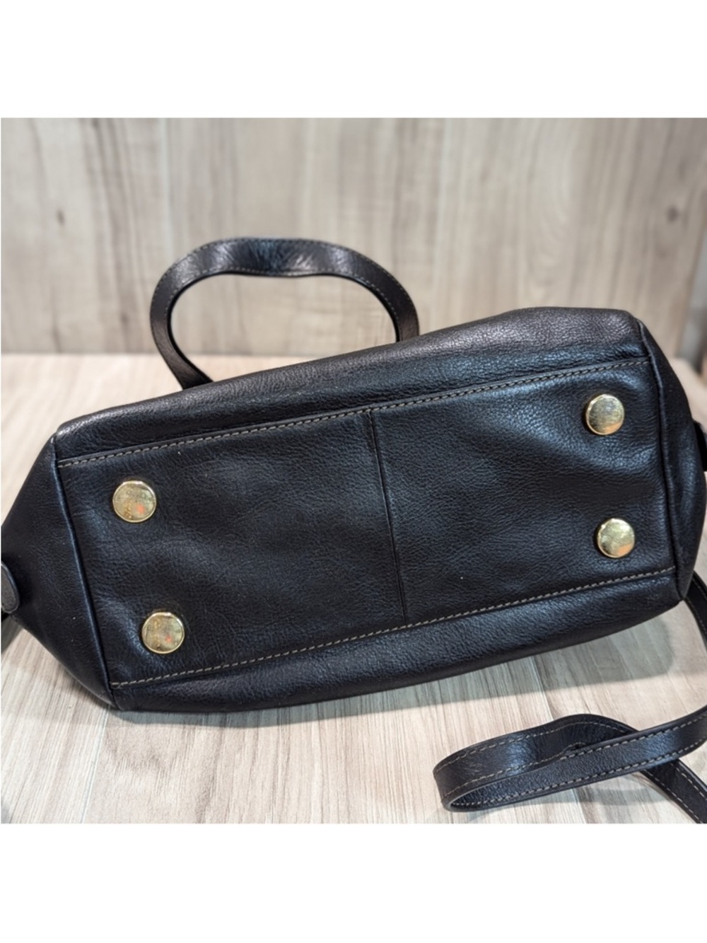 FOSSIL Sydney Black Pebbled Leather Satchel Purse Handbag Gold Hardware - Picture 9 of 14